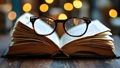 Wall Mural - Pursuit of Knowledge: Open Books and Glasses Reflecting Joy of Reading in Education and Business