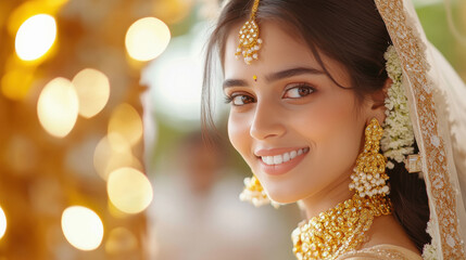 Canvas Print - a female model wearing modern Indian attire and gold jewellery