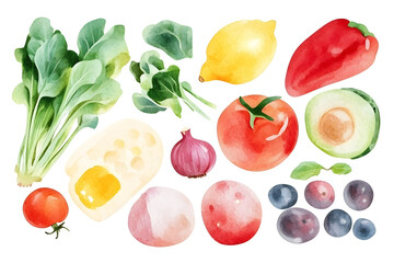 Canvas Print - Watercolor vegetables set isolated on white background. Vegetarian diet food