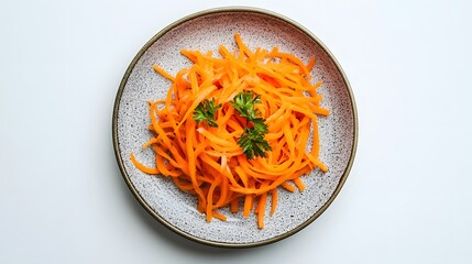 Wall Mural - Freshly grated carrots on plate with parsley garnish