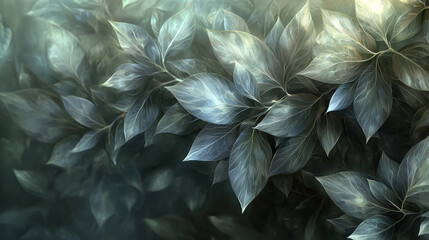 Wall Mural - Close-up of lush green leaves with light shining through.