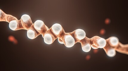 Wall Mural - Microscopic View of a Chain of White Blood Cells Connected by a Brown Filament