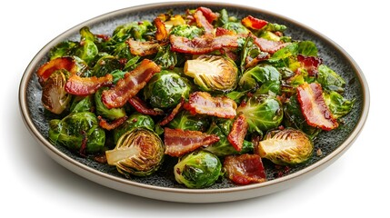 Wall Mural - Delicious roasted brussels sprouts with crispy bacon