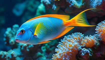 Vibrant Blue Tang Swimming Gracefully Among Coral Reefs