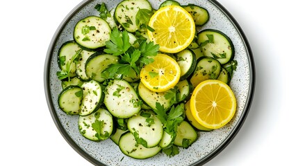 Wall Mural - Fresh zucchini and lemon salad with herbs on a plate