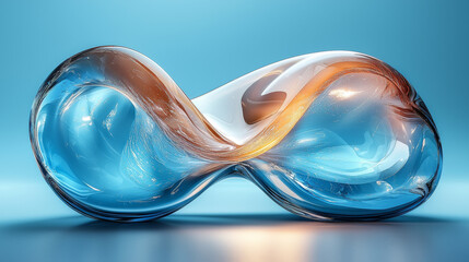 Wall Mural - Abstract blue and orange glass sculpture.