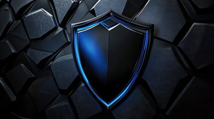 Wall Mural - a sleek black shield emblem on a textured dark background, symbolizing protection and security.