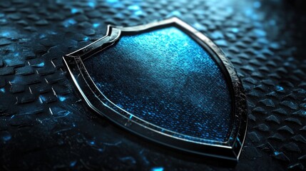 Wall Mural - a glowing blue shield on a textured surface, symbolizing protection and security.