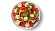 © Borasca - Fresh caprese salad with mozzarella, tomatoes, and basil on a white plate