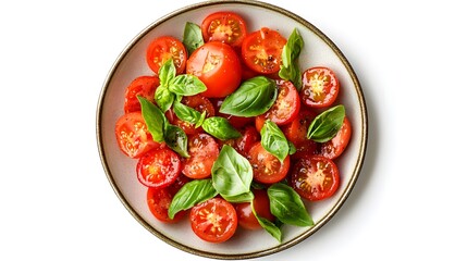 Wall Mural - Fresh cherry tomato and basil salad on ceramic plate