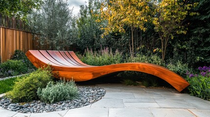 Wooden Bench in a Modern Garden