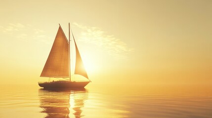 Wall Mural - A serene sailboat gliding across calm waters at sunset, evoking tranquility and adventure.