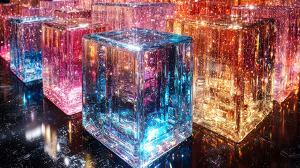 Wall Mural - Colorful glass cubes with glowing lights.