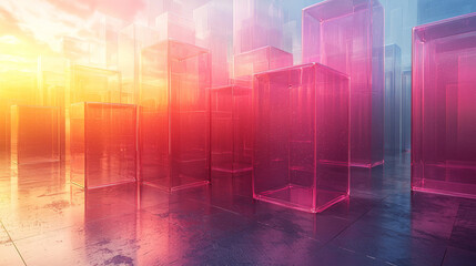 Wall Mural - Abstract glass blocks in vibrant colors, glowing with light.