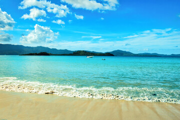 Port Barton, Palawan  Philippines - December 23 2023 - Beautiful coastline and turquoise water at the Port Barton Beach in San Vicente, Palawanin the White Beach near Port Barton
