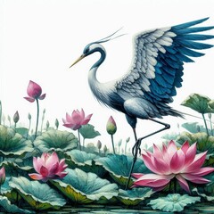 Wall Mural - oil painting of a crane