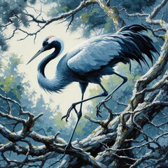 Poster - oil painting of a crane