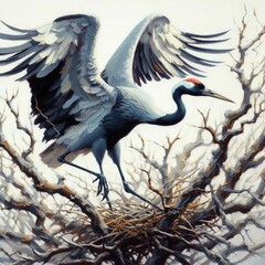 Poster - oil painting of a crane