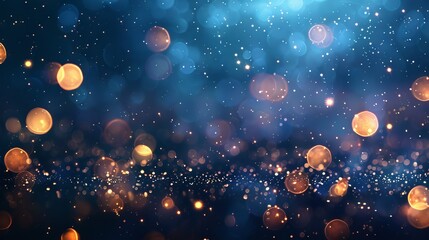 Wall Mural - abstract blurred bokeh lights on dark blue background - festive christmas and new year holiday templ