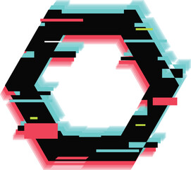 Poster - Black hexagon with pink and blue offset, glitch effect on white background