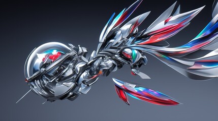 Wall Mural - Abstract Mechanical Sculpture with Red, White, and Blue Wings