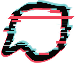 Poster - Black speech bubble with a distorted glitching effect in red, blue and green