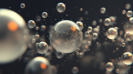 Abstract image of spherical objects floating in a dark space