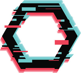 Poster - Hexagon frame is glitching with turquoise and coral offset color blocks