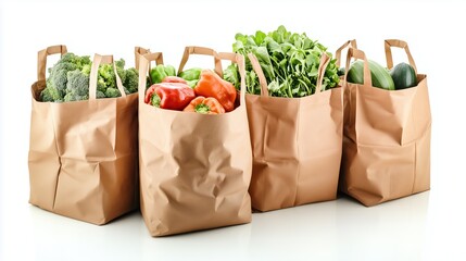 Wall Mural - Set of paper package with vegetables,  bag from the store, on white background