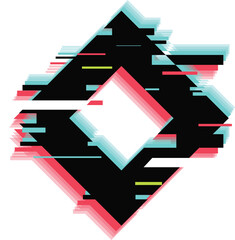 Poster - Abstract geometric background with glitch effect forming a black diamond shape with colorful lines on a white background