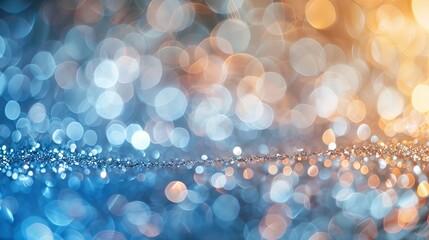 Wall Mural - festive blue glitter bokeh background with blurred sparkling lights for holiday celebrations and des