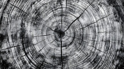 Warm gray cut wood texture. Detailed black and white texture of a felled tree trunk or stump. Rough organic tree rings with close up of end grain.