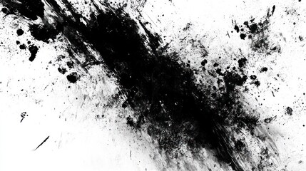 Wall Mural - Abstract black ink splatter on a white background, creating a dynamic visual effect.