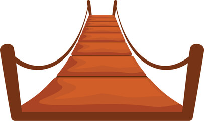 Poster - Simple cartoon illustration of a wooden hanging bridge leading into the distance
