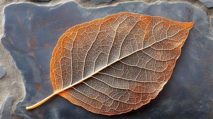 Wall Mural - Skeleton Leaf on Stone Background