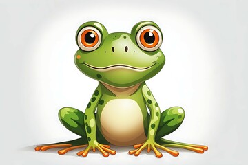 Wall Mural - Cartoon Frog Sitting on a White Background