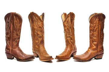 Three pairs of cowboy boots on a white background