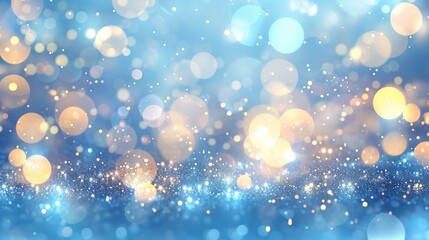 Wall Mural - glittering light blue particles shimmer on stage with radiant shine and soft bokeh effect, creating 