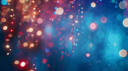 Wall Mural - vibrant glowing blue background with multicolored bokeh lights for festive and creative designs
