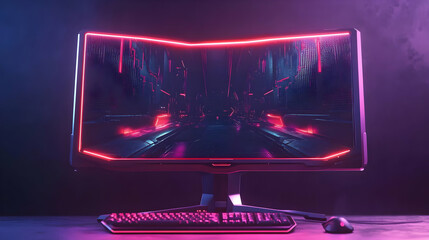 Wall Mural - Futuristic Cyberpunk Gaming Setup with Neon Lights