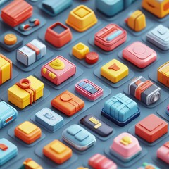 Canvas Print - Colorful 3D Icon Pattern Design   App Interface Elements