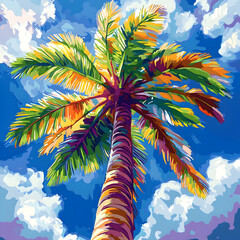 Wall Mural - Vibrant Palm Tree with Blue Sky and Clouds