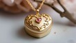 © ke - Elegant gold heart locket necklace embodying love, memory, and femininity with a timeless beauty in a captivating close-up.