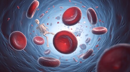 A Microscopic View of Red Blood Cells Flowing Through a Vein