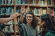 © Alla - A group of people standing in front of a bookshelf, possibly discussing or browsing books