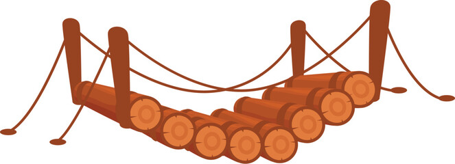 Poster - Simple wooden hanging bridge made of logs and rope is connecting two sides