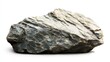 © AUNTYANN STUDIO - A large, jagged-edged rock with textured layers and variegated gray colors, isolated on a white background, showcasing geologic details.