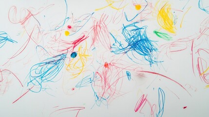 Colorful abstract scribbles on white paper, showcasing creativity and artistic expression.