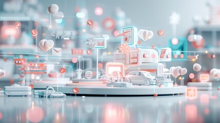 Poster - omnichannel marketing, seamless customer journey, 3d illustration, integrated retail concept, copy s