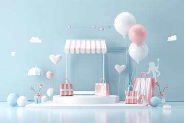 Poster - Digital storefront innovation, immersive shopping experience, 3D illustration, virtual retail concept, copy space,